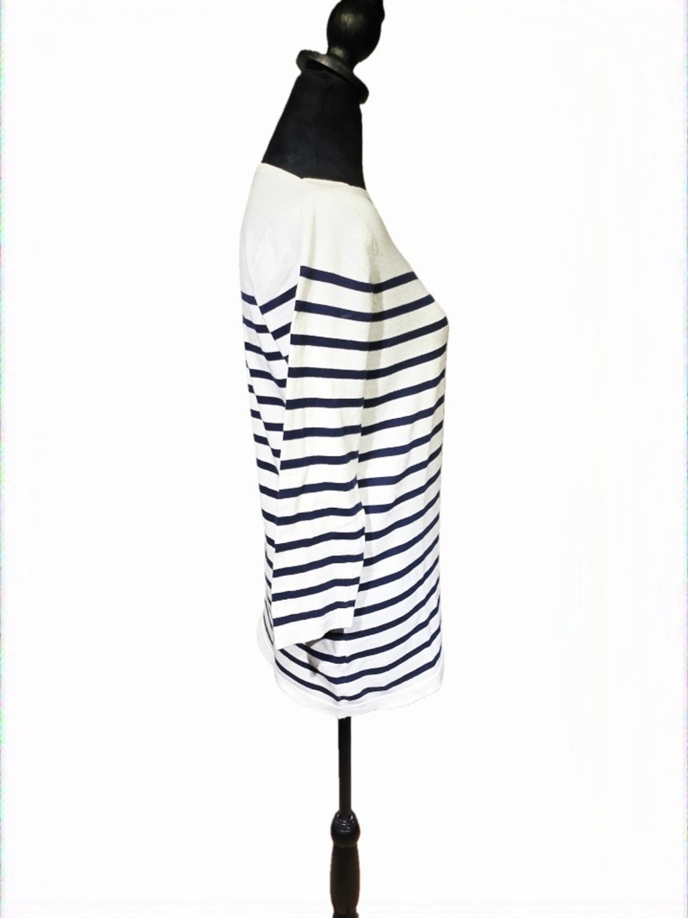 Tommy Bahama 100% White Top with Navy Stripes - Boatneck 3/4 Sleeve - Picture 7 of 9